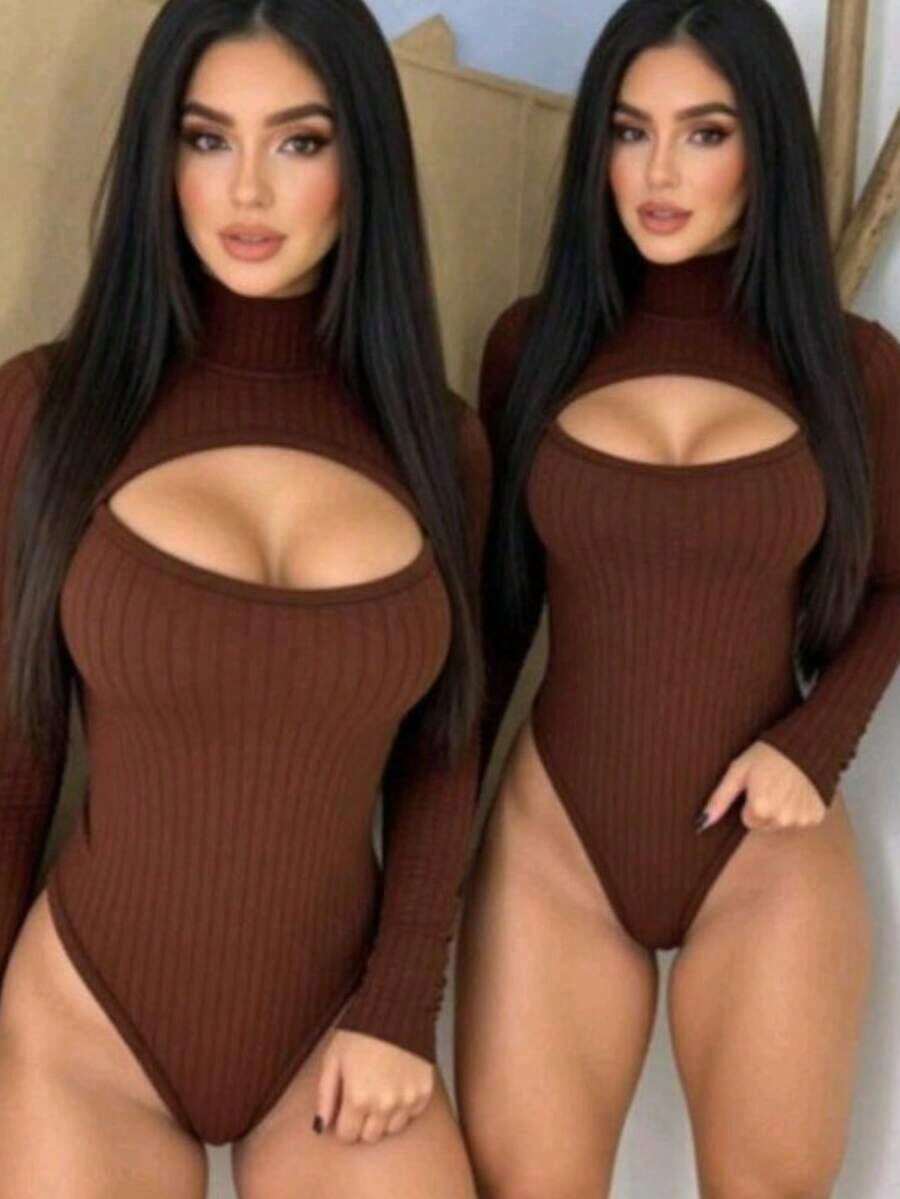 Women's Long Sleeve Bodysuit - Rust Brown - View 1