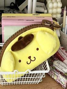 SANRIO 可爱布丁狗毛绒铅笔盒，三丽鸥可爱黄色蓬松笔袋，大容量拉链文具包，柔软卡通化妆品收纳包，适合学生和女生 - 黃色小狗 - 查看 5
