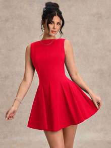 Vestido minimalista de una línea y escote en forma de U sin mangas, de color negro, vestido sexy para citas, vestido de dama de honor, elegante vestido negro pequeño, para primavera/verano - Rojo - Ver 5