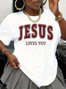 Vintage T-Shirt - Jesus Loves You - Red Religious Text Design, Casual Wear For Men And Women, Church Events And Everyday Wear, Fashion - 白色 - 查看 7