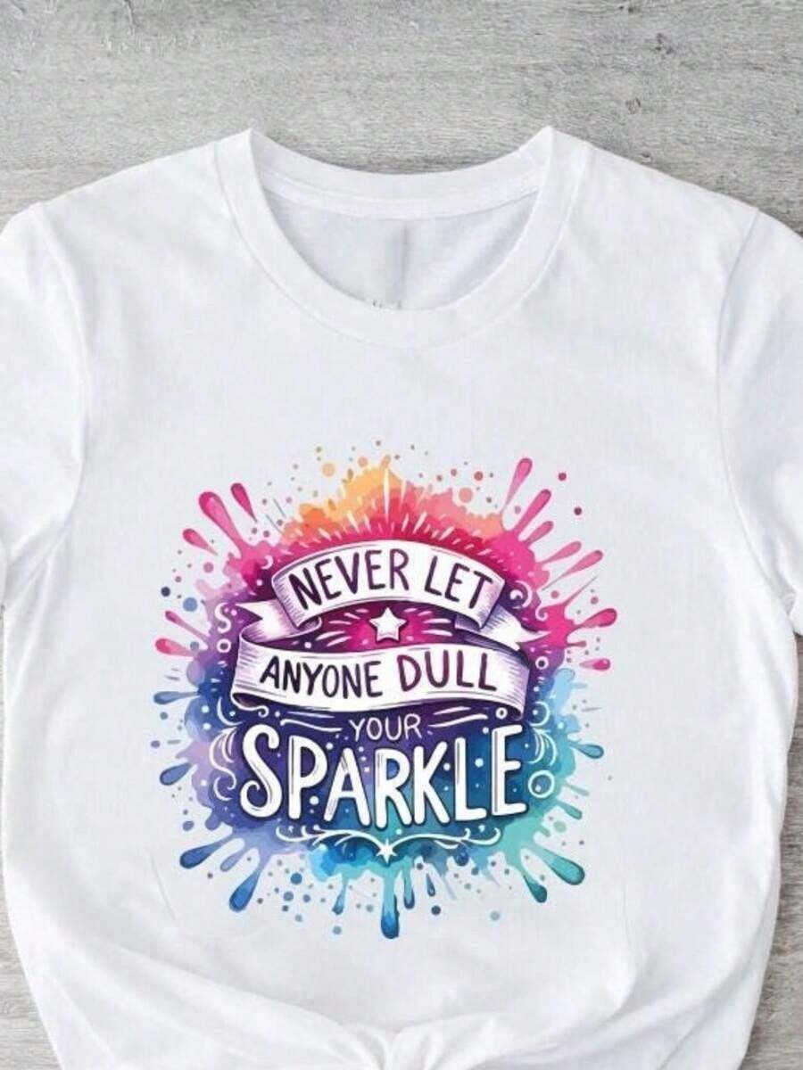 Camiseta Blanca Lisa para Niños Grandes, Corte Clásico, Manga Corta, Esencial para Primavera y Verano, Ropa de Verano para Niños, Ropa de Verano para Adolescentes, Ropa de Verano para Niños y Niñas, Ropa de Pascua para Niños, Ropa de Primavera para Niñas, Ropa de Verano, Camiseta Motivacional "Never Dull Your Sparkle", Estilo Moderno y Lindo "Girls Power", Camiseta Blanca de Manga Corta con Adorables Estampados de Pascua, Transpirable y Ligera, Ideal para Actividades al Aire Libre, Juego en Interiores, Clima de Primavera y Calor de Verano. Regalos de Pascua para Niños, Regalos de San Patricio para Niños, El Regalo Perfecto para Niños, Recuerdos de Fiesta para Niños. - Negro - Ver 1