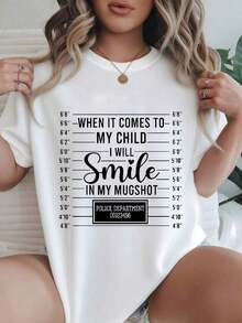 Women's Vintage Style Short Sleeve Casual T-Shirt - Featuring The Phrase "When It Comes To My Child I Will Smile In My Mugshot", Round Neck, Summer Top, Machine Washable, Ladies' T-Shirts, Casual Wear, Modern Look, Comfortable Fit.

-WhiteFashion - 白色 - 查看 7
