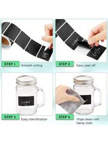 120pcs Reusable Waterproof Black Wave Pattern Labels/Stickers For Kitchen Food Storage Containers, Jars, Spices, With 1pc White Chalk Marker Pen - Multicolor - View 4