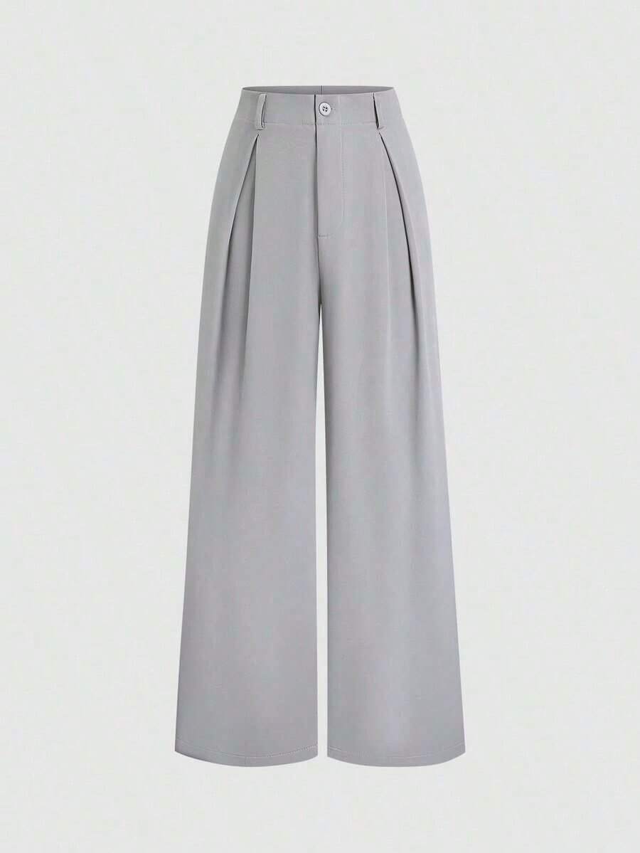Women's Elegant Vintage Jacquard Print Pleated Wide-Leg Trousers, Autumn/Winter - 淺灰色 - 查看 1