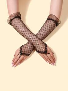 1 Pair Women's Arm Sleeves, Fashion Rhinestone Mesh Rave Retro Sheer Black Elastic Rhinestone Gloves, Rave Outfit Accessory, Glittering Party Performance Gloves,Festival,Camping - A - View 20