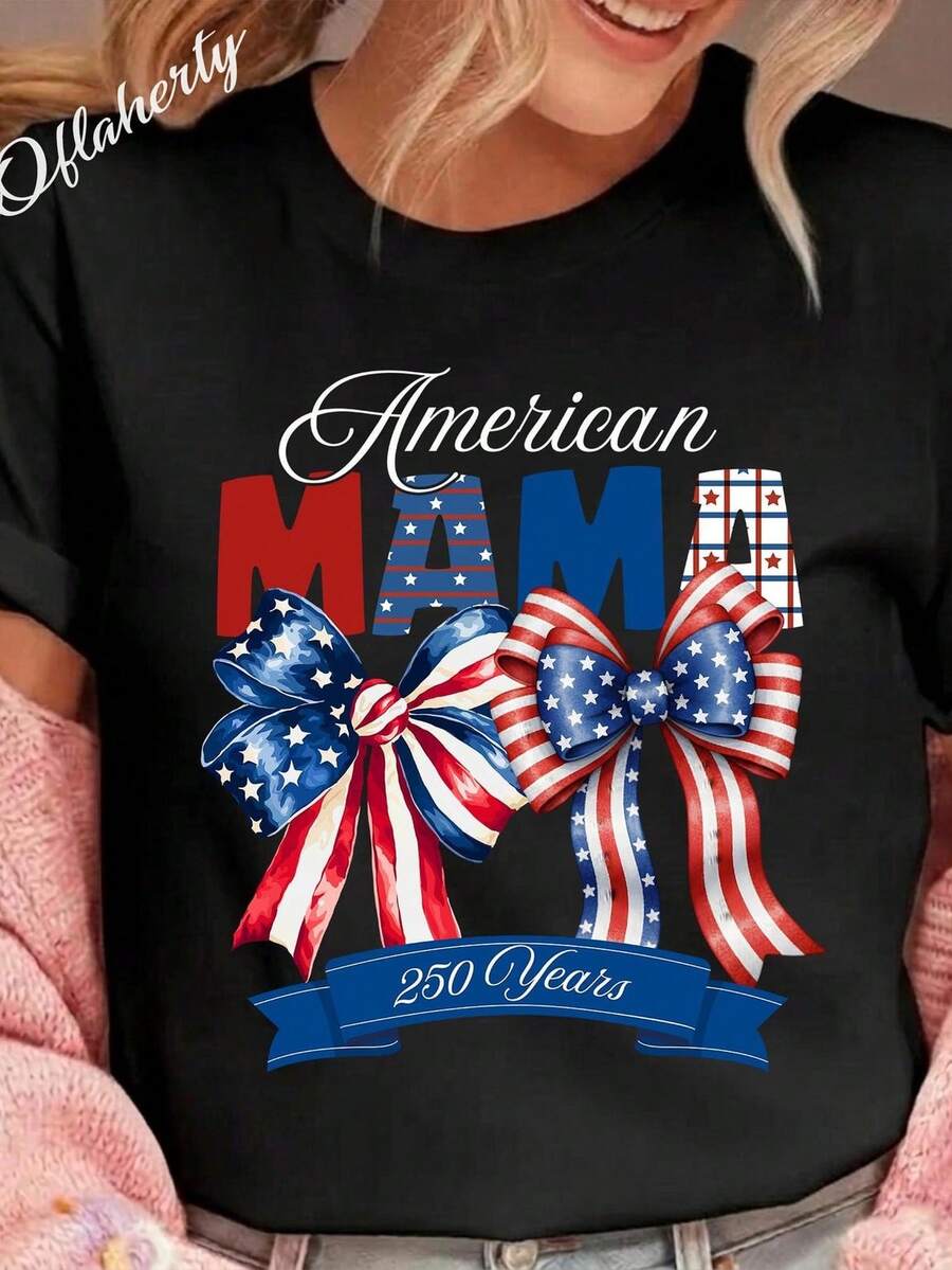 Camiseta de mamá americana, camiseta de 250 años de libertad, camiseta de mamá del 4 de julio, camiseta de mamá patriótica. Camiseta unisex de algodón puro de 220 g. Peso ideal para todas las estaciones, adecuada tanto para hombres como para mujeres. Tejido duradero de alta calidad, suave al tacto y de larga duración. Parte superior transpirable. Adecuada para la primavera y el verano de las mujeres, vacaciones, Día de la Madre, Día de la Independencia. - Negro - Ver 1