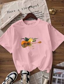 Short-Sleeve T-Shirt With Artistic And Musical Design, Fashionable Short-Sleeve T-Shirt For Spring And Summer 2026, Made In Mexico, 180 Grams. Cartoon Print, Couple Design, Suitable For Indoor Or Outdoor Wear. Crew Neck, Unisex, Ideal For Office And Leisure. One-Piece Pack. - PK-P631577SLNDXZGY470 - 查看 4