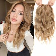 16 Inch Natural Black Wavy Women's Hair Topper, Suitable For Thinning Hair, With Bangs Synthetic Hair Topper, Naturally Adds Volume - Multicolor - View 18