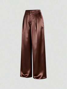 Pantalones anchos de mujer vintage elegantes con textura y plisados, para otoño/invierno - Café integral 2 - Ver 3