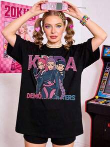 Women's T-shirt Vintage Ropa de Verano para Mujer, Camiseta de Algodón Suave y Casual con Cuello Redondo, Serie  y Estampado de Anime de Dibujos Animados.Fashion  Gothic style - Negro - Ver 7