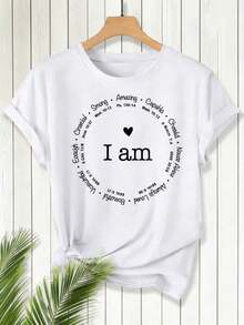 Camiseta Casual de Manga Corta con Cuello Redondo y Estampado de Letras para Mujer, Camisetas Gráficas para Uso Diario, Tops de Mujer, Camiseta de Navidad de Verano - Blanco - Ver 1