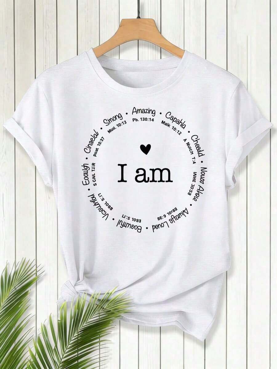 Camiseta Casual de Manga Corta con Cuello Redondo y Estampado de Letras para Mujer, Camisetas Gráficas para Uso Diario, Tops de Mujer, Camiseta de Navidad de Verano - Blanco - Ver 1