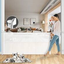 Puerta retráctil para bebé de 78 pulgadas, extra ancha para gran apertura,  infantil, interior/exterior, malla retráctil de 34 pulgadas de alto para puertas, escaleras, pasillos, color blanco - Blanco - Ver 2