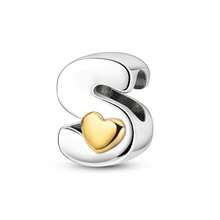1pc S925 Sterling Silver 26 Letter Bead, Featuring Original Dual-Color Heart Accent Design. This Personalized Initial Pendant Can Be Used For Bracelets Or Necklaces, Making It A Versatile Accessory For Handmade Projects. Its Elegant And Exquisite Style Meets The Needs Of Creative Projects And Is Suitable For Daily Wear. - Silver - View 34