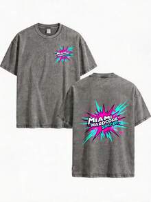 Camiseta de estilo casual para hombre, con efecto lavado y diseño de copo de nieve, de talla grande, con estampado de fútbol estilo Miami Hardcore, ropa de calle de verano, regalo para fanáticos del fútbol. - Gris - Ver 1
