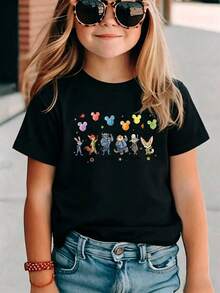 Disney Zootopia Girls' Short Sleeve T-Shirt, Featuring Judy Hopps, Nick Wilde, Chief Bogo, Clawhauser, Bellwether And Finnick Holding Colorful Mickey-Shaped Balloons, With Character Name Signatures Below, Perfect For Disney Park Trips, Casual Outings, School Days And Daily Wear, Made Of Soft Breathable Cotton Fabric, Shipped From UK Local Warehouse For Quick Delivery, Kids' Cute Themed Top For Little Girls. - màu đen - Xem 4