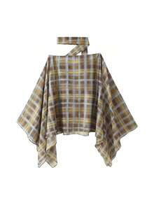 Top Poncho Xadrez Sem Mangas Moda Feminina Verão - Multicolorido - Visão 6