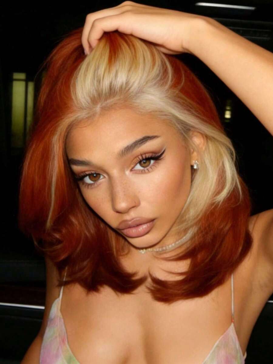 Ginger Orange Highlight Blonde Short Body Wave Lace Front Wigs Human Hair 13x4 HD Transparent Bob Lace Frontal Wigs For Women With Baby Hair For Daily Use 200 Density Water Wave Glueless Wigs Human Hair Looks More Natural And Full - 強調 - 查看 1
