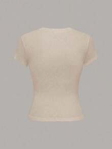 Camiseta de mujer de unicolor y manga corta, sencilla, casual y versátil - Multicolor 4 - Ver 4