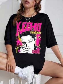 Playera Oversize Mujer con Gráfico Retro Colorido, Estilo Grunge Casual - Blanco - Ver 9