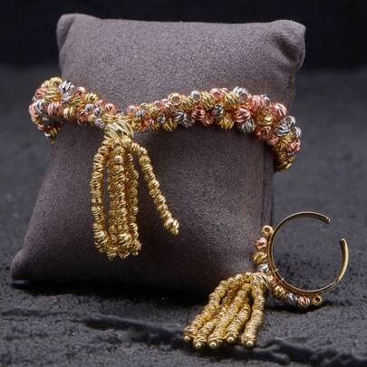 dazzdelic مجموعة سوار وخاتم مصنوعة يدويًا من خرز النحاس متعدد الألوان بتصميم جناح الطائر والشرابة القابلة للفتح، مناسبة للارتداء اليومي والحفلات، قطعتان/مجموعة