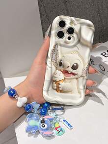 Disney Has Authorized, Phone Case - Chain Set, The Stitch Lilo & Stitch 3D Phone Case Plus A Silicone 3D Stitch Bracelet With Metallic Ring Removable Bracelet, Stitch And Angel Pattern, Compatible With Iphone17/16/15/14/13/12/11/XS/XR/X Plus Pro Max, A Stylish Cartoon Phone Case, The Perfect Gift Choice, Phone Protection, Durable Phone Cover, Great Gift For Friends And Family. - 白色 - 查看 4