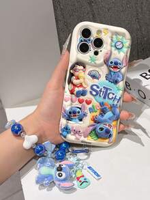 Disney Has Authorized, Phone Case - Chain Set, The Stitch Lilo & Stitch 3D Phone Case Plus A Silicone 3D Stitch Bracelet With Metallic Ring Removable Bracelet, Stitch And Angel Pattern, Compatible With Iphone17/16/15/14/13/12/11/XS/XR/X Plus Pro Max, A Stylish Cartoon Phone Case, The Perfect Gift Choice, Phone Protection, Durable Phone Cover, Great Gift For Friends And Family. - 白色 - 查看 4