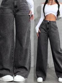 Jeans de pierna recta de color claro para adolescentes - Gris Oscuro - Ver 3