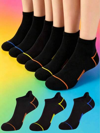 6/12 đôi tất thể thao chạy bộ và tập thể dục màu đen, tất thời trang unisex đa năng chống trơn trượt, thoáng khí, thoải mái cho mùa xuân/hè.