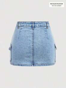 Minifalda casual cargo de mezclilla lavada para mujer - Azul 3 - Ver 2