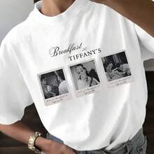 Camiseta de manga corta con estampado fotográfico retro americano, estilo casual europeo y americano, versátil y que rejuvenece. - Blanco - Ver 2