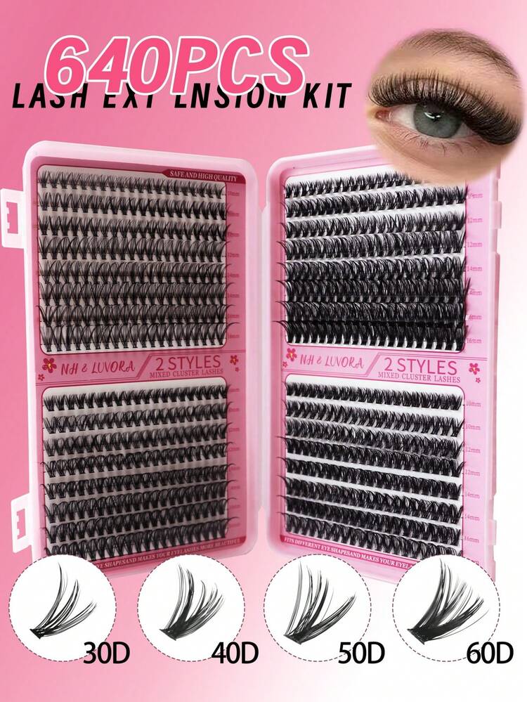 640 Pcs False Eyelash Kit With Style Guide & Storage Box, 8-14mm Flared Cluster Lashes From Wispy Natural To Dramatic Volume, Beginner Friendly Cruelty Free Lashes For Wedding Prom Date Night Party Vacation Daily Work School & Special Event Makeup - C - View 13