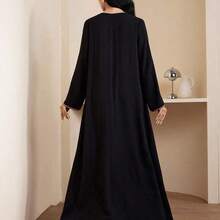 Women's Casual Arabic Style Long Sleeve Round Neck Button Design Dress - Multicolor - Ver 7