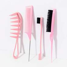 4pcs Hollow Out Casual Style Comb Set, Hairdressing Tool Combination, ABS Plastic Handle, Suitable For Daily Use, Creating A Regular Hairstyle - Multicolor - View 6