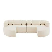 Modular Sofa Bed With Sleeping Function, Fully Compressed Cloud Sofa, Chenille, No Assembly Required, Beige, W292 X D165 X H68 Cm - 米色 - 查看 3