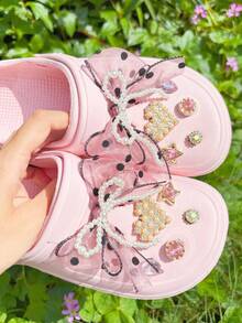 12pcs Light Pink Bow Shoe Clips, Suitable For Sandals, Beach Shoes, Garden Shoes, DIY Accessories - Rusty Rose - View 10