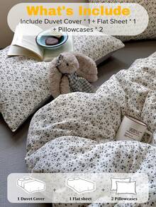 4pcs Ditsy Floral Bedding Set, Soft & Breathable, Romantic Pastoral Style, Includes 1 Duvet Cover, 1 Bed Sheet, 2 Pillowcases (Pillow Covers Pattern Randomly Cut), Available In Single & Double Size - Beige - View 5