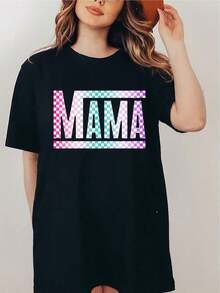 Camisa a cuadros retro para madres, perfecta como regalo para el Día de la Madre. Elegante Camiseta Blanca para Nuevas Mamás, Disponible en Tallas S a XXXXL para Uso Casual de Verano para Mujeres - Negro - Ver 4