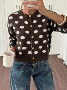 Áo khoác cardigan dệt kim dáng rộng, thanh lịch, phong cách Pháp tối giản, đa năng, thoải mái, kiểu sinh viên, dành cho nữ mùa Thu/Đông. - Nhiều màu - Xem 5