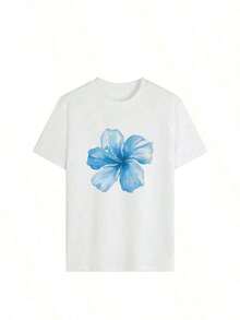 Single Garment Set, Not A 3-Piece Set. 1 Piece/Set Of Short-Sleeved T-Shirts Suitable For Streetwear. Oversized Round Neck Top For Daily Outings, Camping, Concerts, Hip-Hop, Rock, And Rap Events. Short-Sleeved Round Neck T-Shirts With Floral, Starfish, And Shell Prints, For Casual Daily Wear, Fashionable And Versatile, Suitable For Beach Vacations, For Women. - 白色 - 查看 2