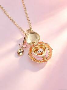 1pc Openable Cup Shaped Pendant Necklace, 18K Gold Plated Anti-Oxidation Necklace, Cute Style Suitable For Women's Daily Wear, Great Birthday Gift For Friends - Multicolor - View 3