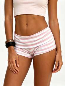 Women's Summer Fold Over Shorts Stripe Print Low Waist Bodycon Short Pants Casual Pajamas Bottoms - Rosa - Ver 3