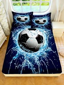 2/3pcs Football Print Fitted Sheet Set, Suitable For Bedroom, Cool Sports Style, Polyester Fabric, With Elastic Deep Pocket Bedding Set, Suitable For Game Room, Boys Birthday Gift And Football Fans, No Filling - Multicolor - View 1