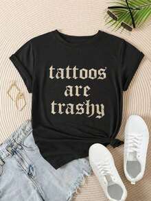 Women's Vintage Style Short Sleeve Casual T-Shirt - Summer T-Shirt With Tattoo Print, Machine Washable, Women's T-Shirts, Casual Wear, Modern Style, Comfortable Fit

BlackFashion - 黑色 - 查看 2