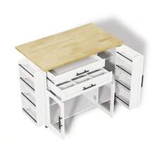 Mobile Kitchen Island With Folding Worktop, Kitchen Trolley, 5 Wheels, Multiple Storage Compartments, Spice Rack, Cutlery Drawer, 120 X 45 (70) X 90 Cm - White - View 1