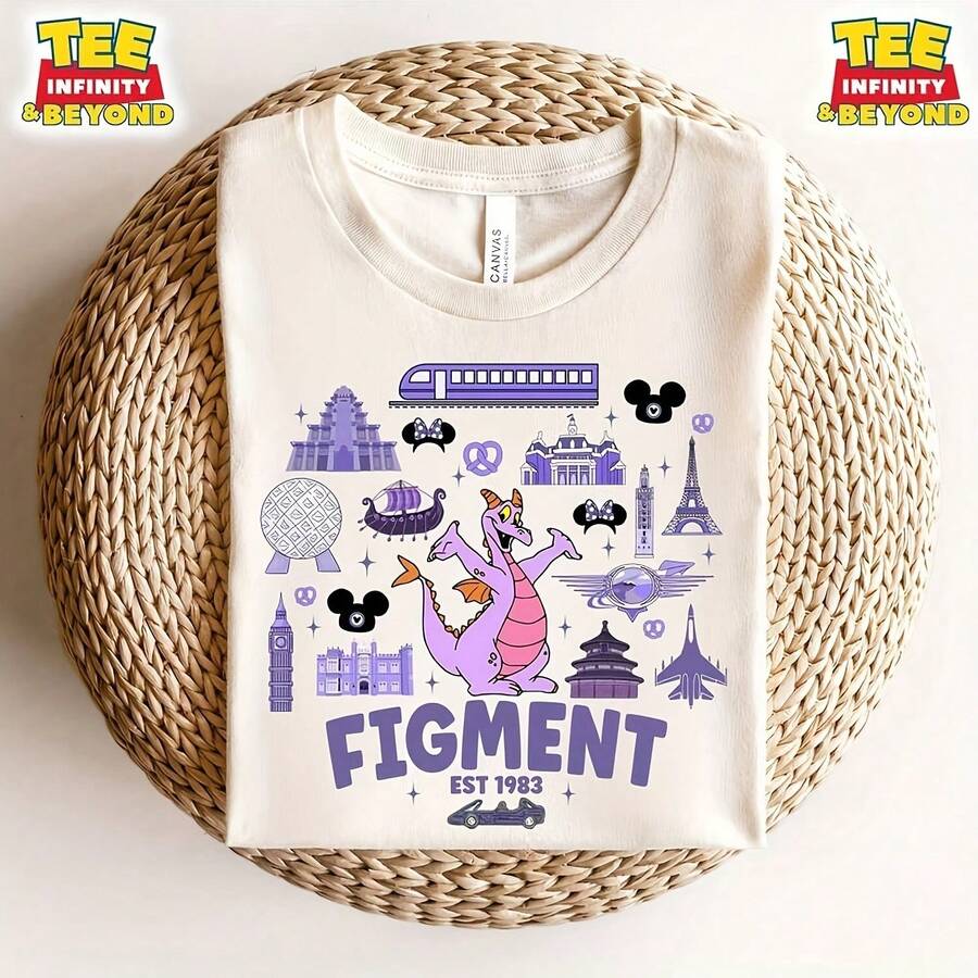 Chemise Rétro Land Violet Dragon, Chemise Figt Dragon Epcot, Chemise Voyage En Famille , Chemise Epcot, Chemise Violette Figt, T- Voyage WDW - 白色 - 查看 1