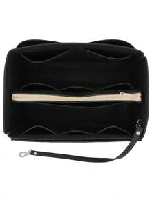 1 pieza Bolsa organizadora de fieltro de gran capacidad/grande/mediana/pequeña multifuncional, bolsa de maquillaje de gran capacidad, bolsa de fieltro, organizador minimalista desmontable - Negro - Ver 5