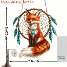 Atrapasueños plano 2D de zorro - Decoración colgante de cristal con tema animal, decoración navideña, decoración de habitación estilo bohemio y granja, regalo ideal para hombres, mujeres y amigos - Adorno colgante para el hogar y la habitación - Multicolor - Ver 4