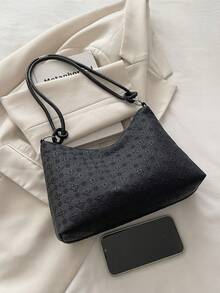 Bolsa Elegante de Cor Sólida, Bolsa de Ombro Clássica e Versátil de Moda com Relevo, Adequada para Compras, Armazenamento de Carteira, Ideal para Mulheres Jovens, Estudantes Universitários, Casais, Trabalhadores de Escritório. Perfeita para Escritório, Escola, Trabalho, Negócios. - Preto - Visão 11