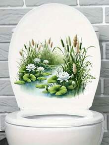 Lotus Flower Waterproof Decorative Wall Sticker For Bathroom, Toilet, Living Room, Bedroom, Home Decor - one-size - View 1